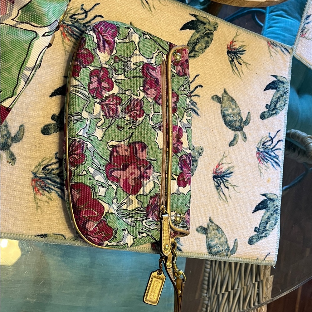 Coach Floral Tote in Green, Pink & Gold Accents - Picture 10 of 12